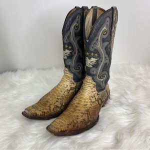 El General Snake skin Embossed and Embroidered Cowboy Boots